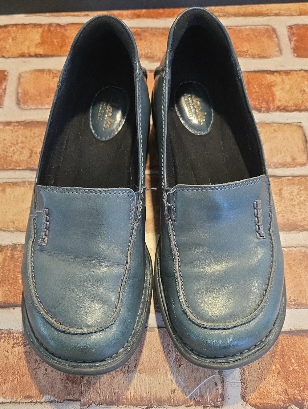 Woman's Navy Leather Slip-On Loafers--Clark's